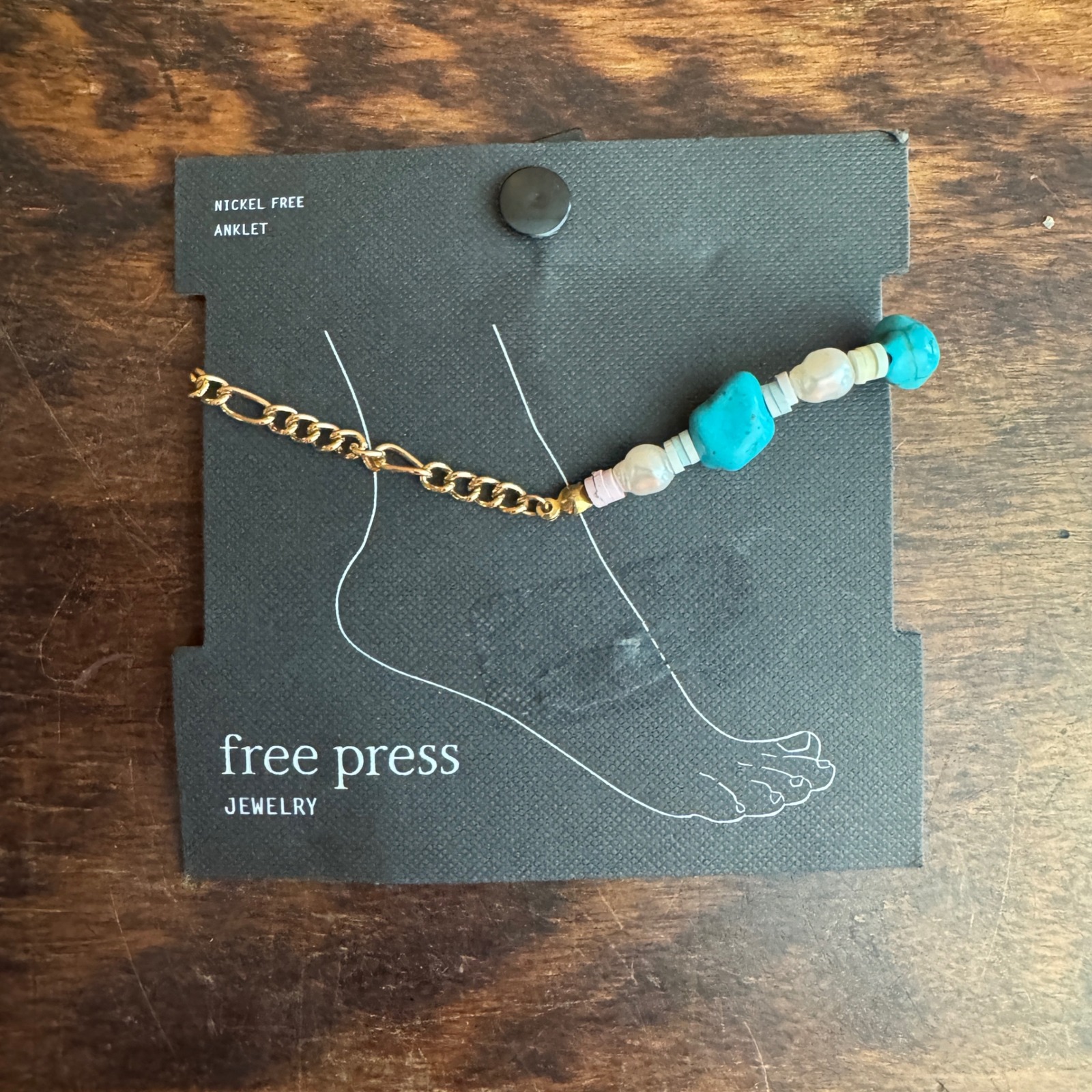 Free Press Gold Chain Anklet With Turquoise And Pearl Beads Jewelry